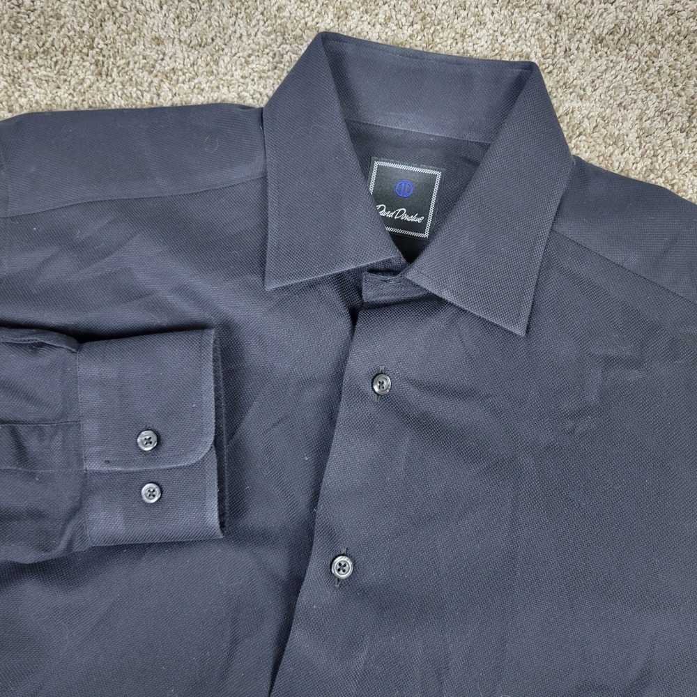 David Donahue Mens 15.5-32/33 Solid Black Button Up Long Sleeve